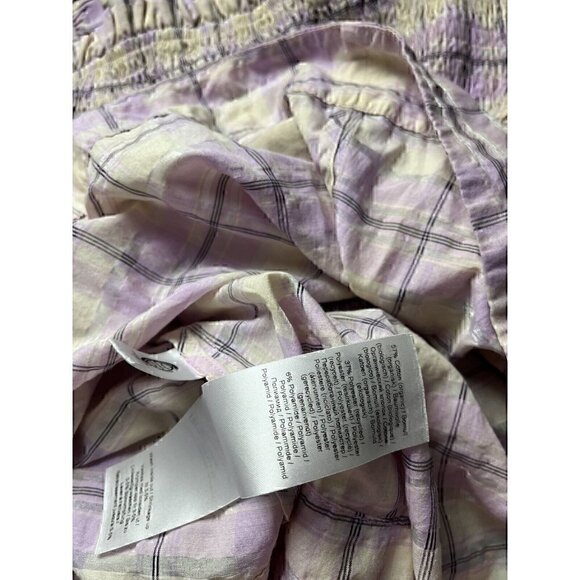 Ganni Seersucker Check Purple Balloon Sleeve Top Blouse 8 - Picture 7 of 7